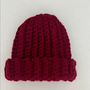 Cozy Red Knit Beanie Hand Crafted